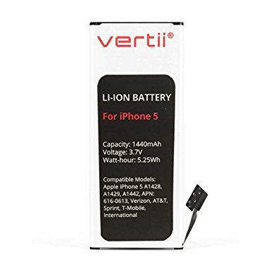 Vertii Battery Charger Internal Lithium Replacement For Apple iPhone 5 5G 1440mAh