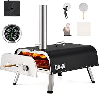 CO-Z Multi-Fuel Outdoor Pizza Oven, Propane and Wood Fired Pizza Oven with 16 Inch Pizza Stone, Gas Burner & Thermometer, Dual Fuel Stainless Steel Pizza Maker for Camping Backyard Party