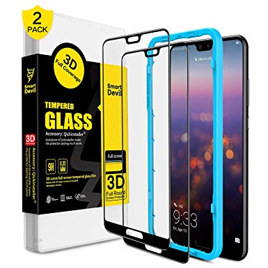 SMARTDEVIL for Huawei P20 Pro Screen Protector Tempered Glass (2-Pack) [3D HD Full Coverage] [Easy Installation Frame] [9H Hardness] [0.33mm] [Bubble-Free] [Anti-fingerprint] for Huawei p20 Pro Film