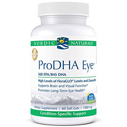 Nordic Naturals ProDHA Eye - Fish Oil, 360 mg EPA, 845 mg DHA, 20 mg FloraGLO Lutein, 4 mg Zeaxanthin, Support for Neurological Function and Long-Term Eye Health*, 60 Soft Gels