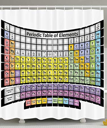 Ambesonne Periodic Table of Elements PHD Gifts Chemistry Student Modern Family Decor Science Lover Smart Educational Home Textile Design Fabric Shower Curtain - Gray Coral Yellow Blue Purple Brown