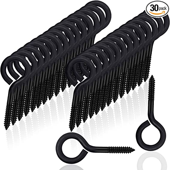 30 Pcs 2 Inch Screw Eye Hook Metal Screw Hooks for Hanging Small Items, Black