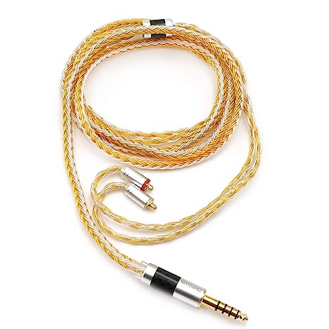 Linsoul Tripowin Zonie 16 Core Silver Plated Cable SPC Earphone Cable for TIN Audio T2 T3 UE900s BGVP Earphones (MMCX, 4.4mm, Gold)