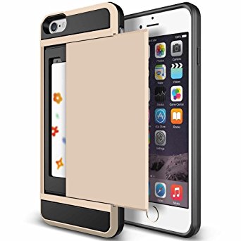 iPhone 6 Case, Anuck iPhone 6 Wallet case [Anti Scratch][Heavy Duty][Card Pocket] Dual Layer Hybrid Rubber Bumper Protective Card Case Cover for Apple iPhone 6 4.7 inch & iPhone 6s 4.7 inch - Gold