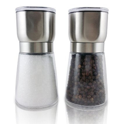Tenby Living Salt and Pepper Grinder Set with Two Stainless Steel Top Glass G...