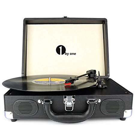 1byone Belt-Drive 3-Speed Portable Vinyl Turntable with Built in Speakers, Supports RCA Output / Headphone Jack / MP3 / Mobile Phones Music Playback, Black