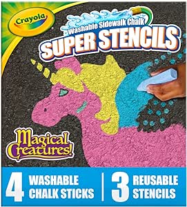 Crayola Super Stencils Magical Creatures Set (3ct), Large Sidewalk Chalk for Kids, Washable Sidewalk Chalk, Outdoor Toys, Ages 4