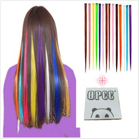 OPCC Bundle 12 Pieces of 22 Inches Multi-Colors Party Highlights Colorful Clip In Synthetic Hair Extensions Hairpieces1PCS Opcc Sticky Notes included