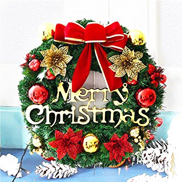 Christmas Wreath, Christmas Decorated Ornament Wreath Garland, Seasonal Pine Wreath with Cones, Red Berries, Bristle Indoor Outdoor Window Door Christmas Wreath Decoration, Red, 30cm