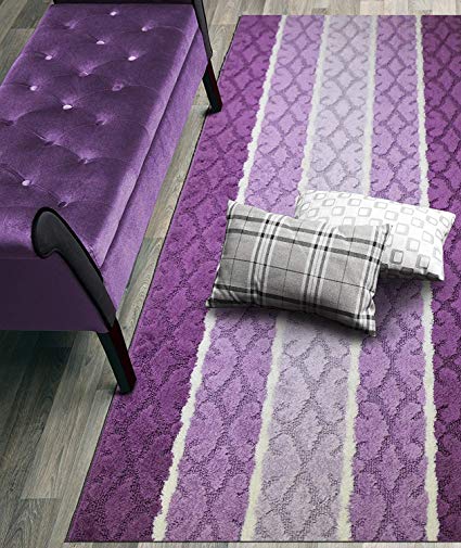 Custom Size Damask Hallway Runner Rug Slip Resistant, 26 Inch Wide x Your Choice of Length Size, Lilac, 26 Inch X 6 feet