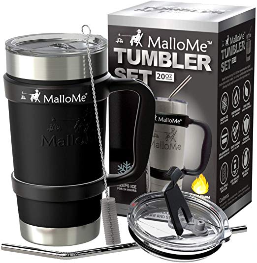 MalloMe Stainless Steel Vacuum Insulated 6-Piece Tumbler Set, Black 20 oz