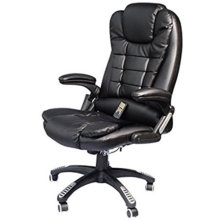 HomCom Executive Ergonomic PU Leather Heated Vibrating Massage Office Chair - Black