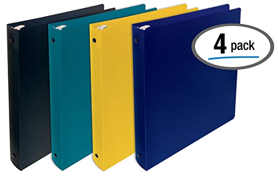 Better Office Products, 3 Ring Poly Binder with Pocket, 1 inch, Letter Size, 4 Pack-Assorted Colors