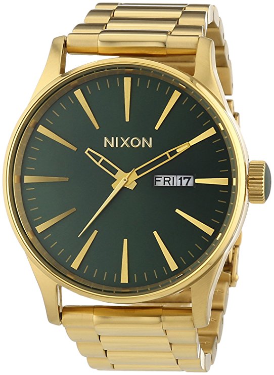 Nixon A356-1919 Mens Sentry SS Gold Green Sunray Watch