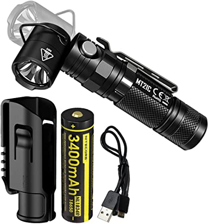 NITECORE MT21C 1000 Lumen 90 Degree Tiltable Head Multifunction LED Flashlight with High Capacity USB Rechargeable Battery and Hard Duty Holster