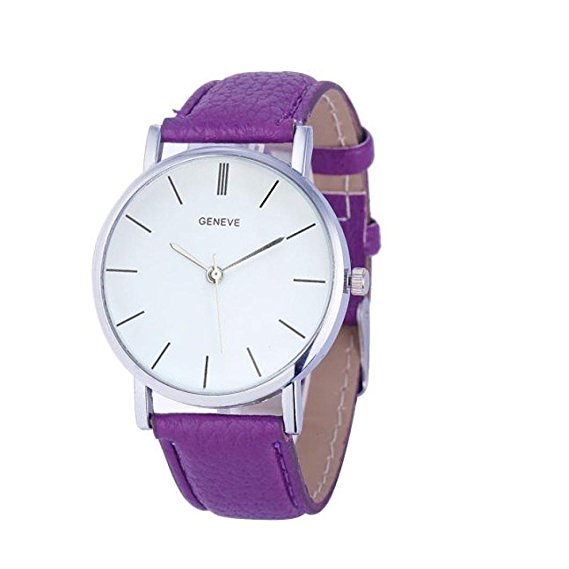 SMTSMT Women's Retro Design Leather Band Analog Alloy Quartz Wrist Watch-Purple