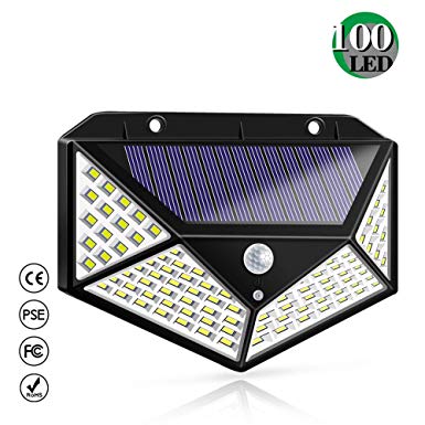 Solar Lights Outdoor, Solar Powered Motion Sensor Lights 100 LEDs Outdoor Waterproof Wall Light Wireless Night Lamps with 3 Modes with 270° Wide Angle for Garden, Patio Yard, Deck Garage, Fence