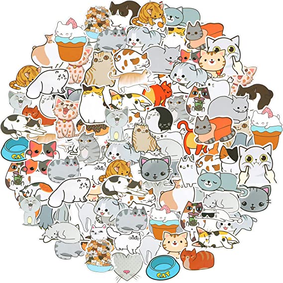 100 Pieces Cute Frog Cat Laptop Stickers Waterproof Vinyl Kawaii Decals for Water Bottles Cartoon Frog Cat Stickers for Decoration Laptop Luggage Skateboard Car Bike Phone Case (Cat)