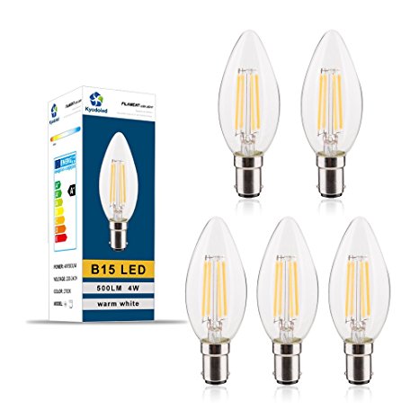 LED Filament Bulb B15 4W, 40W Incandescent Bulb Equivalent, C35 Warm White (2700K), 500 Lumens, eco-friendly and energy saving led bulbs, Pack of 5 Unit
