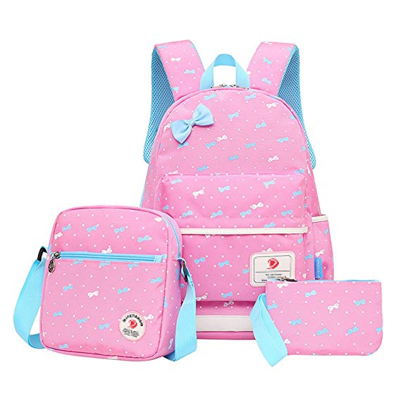 Donalworld Kids Polka Dot Book Bag Fabric School Backpack Set