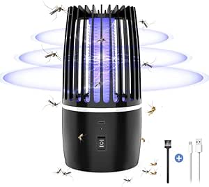 Lampe Anti Moustique, Lampe électrique Anti Insectes 4000mAh Rechargeable USB Piège à Mouche Insectes 360 ° UV Électrique Anti Moustique Veilleuse Intérieur Extérieur Veilleuse Puissant Attrayant