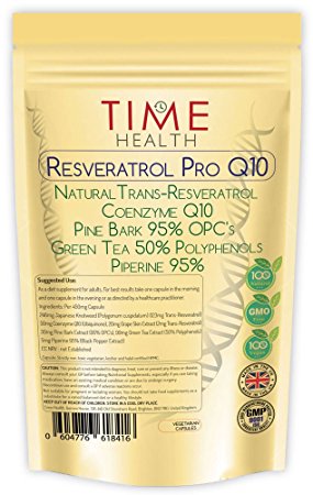 Resveratrol Pro Q10 Anti-Aging Formula , Trans-Resveratrol, Coenzyme Q10, Pine Bark, Green Tea, Grape Skin, Piperine, 60 - 120 Capsules - Split Dose for Maximum Anti-Aging Benefits from Resveratrol (60 Capsules)