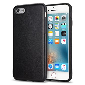 iPhone 6s Plus Case, Tendlin Premium Leather Back [Exact-Fit] Flexible TPU Hybrid Soft Slim Cover Case for iPhone 6 Plus and iPhone 6s Plus (Black)