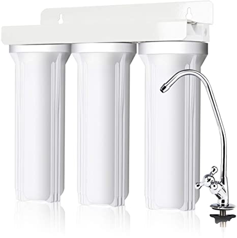 COSTWAY 3-Stage Under-Sink Water Filter System with Faucet, High Capacity Under Sink Drinking Water Filtration System without Tank for Purified Including Sediment, Granular Carbon