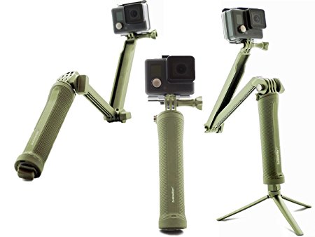 SublimeWare® - (Army Green) 3 Way Extension Pole Hand Grip Camera Mount for Gopro 3 Way Stick Hero2 Hero3 Hero3  Hero4 HD Silver Session SJCam SJ4000 SJ5000 gopro hero 4 3 way