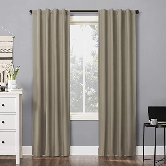 Sun Zero Cyrus Thermal 100% Blackout Back Tab Curtain Panel, 40" x 84", Stone