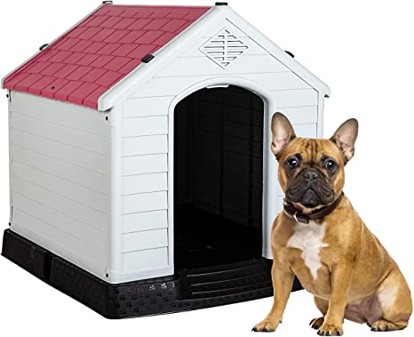 BestPet 28Inch Large Dog House Insulated Kennel Durable Plastic Dog House for Small Medium Large Dogs Indoor Outdoor Weather & Water Resistant Pet Crate with Air Vents and Elevated Floor,Red