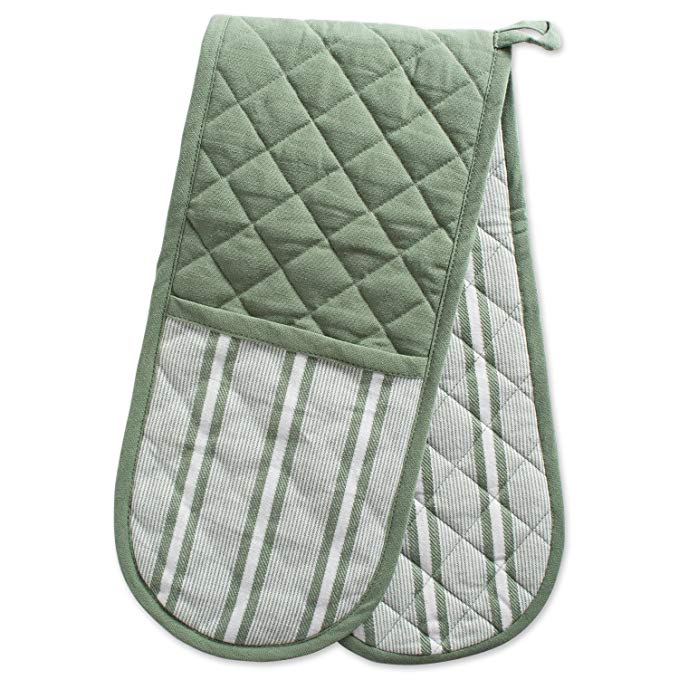DII Cotton Stripe Quilted Double Oven Mitt, 35 x 7.5", Machine Washable and Heat Resistant Kitchen Moppine for Everyday Cooking and Baking-Artichoke Green