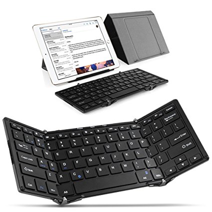 TNP Foldable Full-size Wireless Bluetooth Keyboard - Ultra-slim Aluminum Portable Mini Keyboard Supports USB Wired with Case Cover Stand for iPad iPhone iOS Android Tablet Smartphone Windows PC Mac