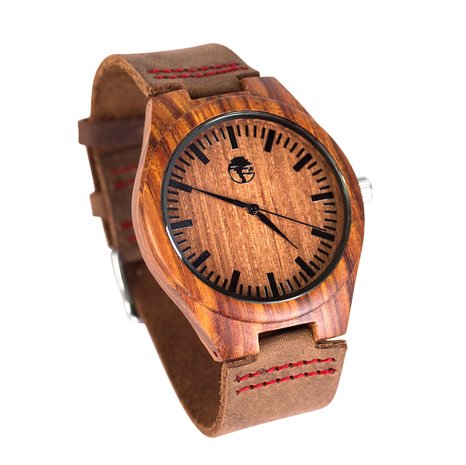 Viable Harvest - Mens Wood Watch - Wooden Bamboo Dial - Sandalwood Bezel - Genuine Leather - Gift box