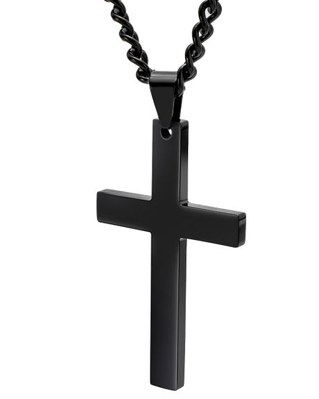 FUNRUN Stainless Steel Black Cross Pendant Necklace Womens Mens,Black Chain 24''