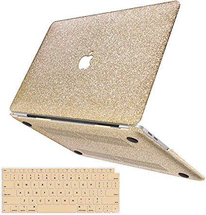 MacBook Air 13 Inch Case 2019 2018 Release A1932, Anban Glitter Bling Smooth Protective Laptop Shell Slim Snap On Case with Keyboard Cover Compatible for MacBook Air 13 inch with Touch ID, Gold