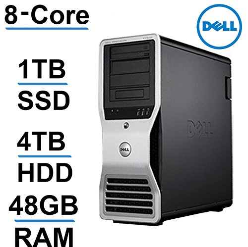 Dell 8 Core, 16 Hyperthreads Precision T7500, 2x Intel QUAD CORE Xeon, 1TB SSD, 4TB HDD, 48GB (Certified Refurbished)