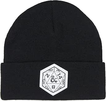 Dungeons and Dragons Beanie d20 Dice Cuff Knit Beanie Hat Skull Cap Black