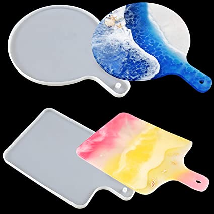 JUOME Epoxy Resin Molds, 2Pcs Large Silicone Tray Molds, Resin Cutting Board Mold for Epoxy Casting, DIY Epoxy Molds for Making Faux Agate Serving Board, Ocean Wave Serving Tray, Home Decoration