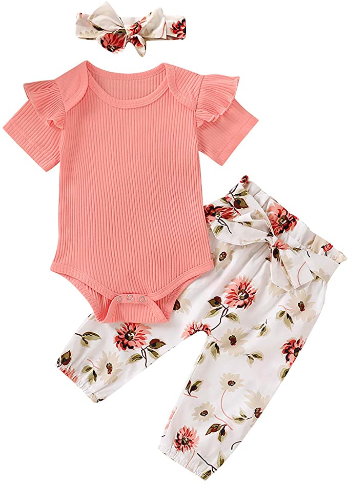 Gouldenhui Baby Girls' 3PCS Newborn Clothes Set Long Sleeve Bodysuits Romper Floral