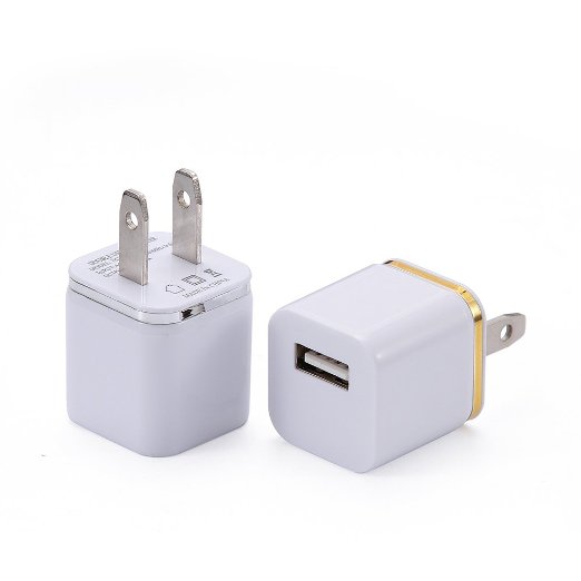 Wall Charger,Power-7 2-Pack Universal 1.0 AMP Home Travel AC USB Power Charger Adapter Wall Plug for iPhone 6 6s Plus 5S/5C Samsung Galaxy S5 S6 HTC One M8 M9 LG Nokia Blackberry etc(Gold/Silver)