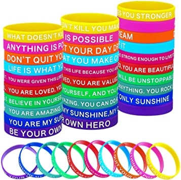 Gejoy 40 Pieces Motivational Silicone Wristbands Rubber Inspirational Quote Bracelets Colored Stretch Wristbands for Men Women Teens, 10 Styles (Cheerful Style)