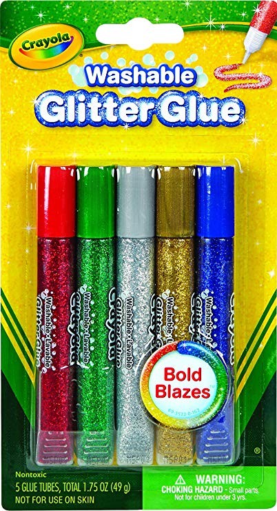 Crayola Washable Glitter Glue, Bold Blazes, Assorted Colors, 5 Count