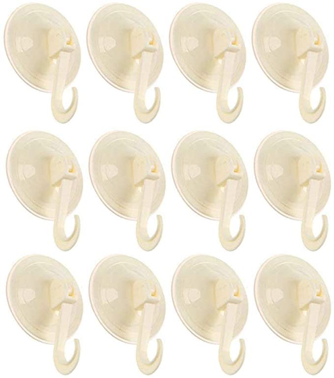 MyMagic Suction Cup Hooks, Kitchen Towel Bathroom Shower Hook, Window Glass Lock Suction Hooks, Removable Heavy Duty Wall Vacuum Holder for Smooth Tile(12 Pack.Beige )