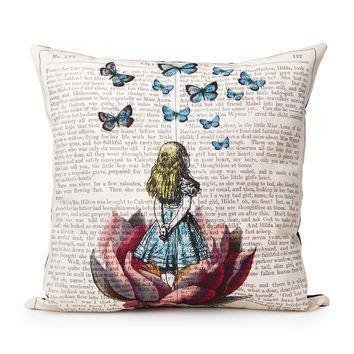 Akery Unique Design Alice In Wonderland Cotton Linen Throw Pillow Cases Cushion Covers, 18" x 18"