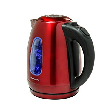 Ovente Electric Kettle, Cordless Tea and Water Heater, Automatic Shut-Off & Boil-Dry Protection, BPA-Free, Stainless Steel, Concealed Heating Element, 1100W, 1.7L (Red)