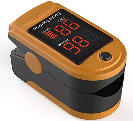 Santamedical SM-150 Fingertip Pulse Oximeter Oximetry Blood Oxygen Saturation Monitor with Carrying Case, Batteries and Lanyard - Orange