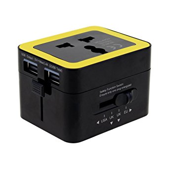 2-Ports-USB Wall Charger International Travel Adapter – WONPLUG – Universal Worldwide Travel Converter with Safety Switch – Power Outlet Electric for Europe USA UK Australia Plugs