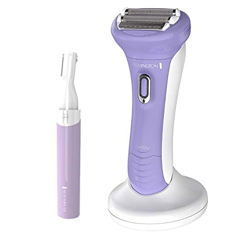 Remington WDF5030A Smooth & Silky Electric Shaver for Women, 4-Blade Smooth Glide Foil Shaver and Bikini Trimmer with Almond Oil Strip, Purple/White with Bonus Pen Trimmer