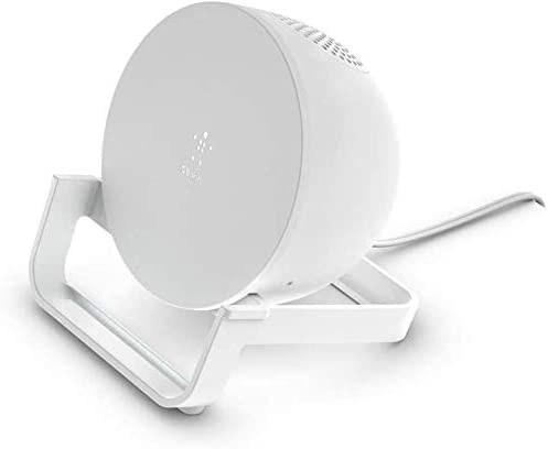 Belkin BoostCharge Wireless Charging Stand 10 W   Bluetooth Speaker (Fast Wireless Charger and Speaker for iPhone, Samsung, Google, Built-in Microphone, White)